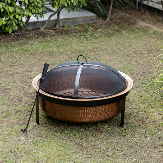 29 Inch - Round Hammered Copper Fire Pit