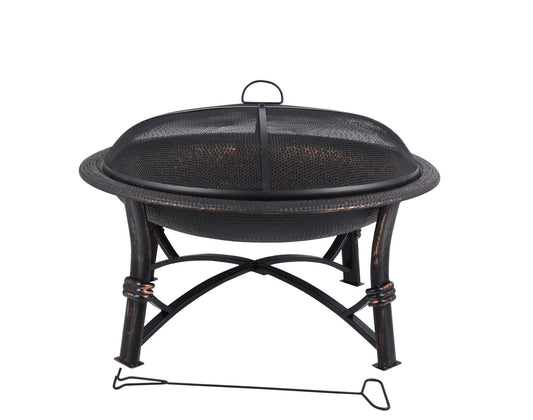 29 Inch - Round Hammered Fire Pit In Black