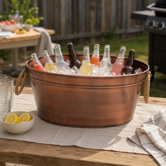 Oval Beverage Tub With Jute Handle