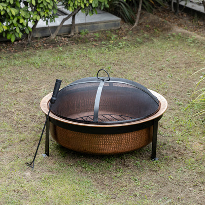 29 Inch - Round Hammered Copper Fire Pit