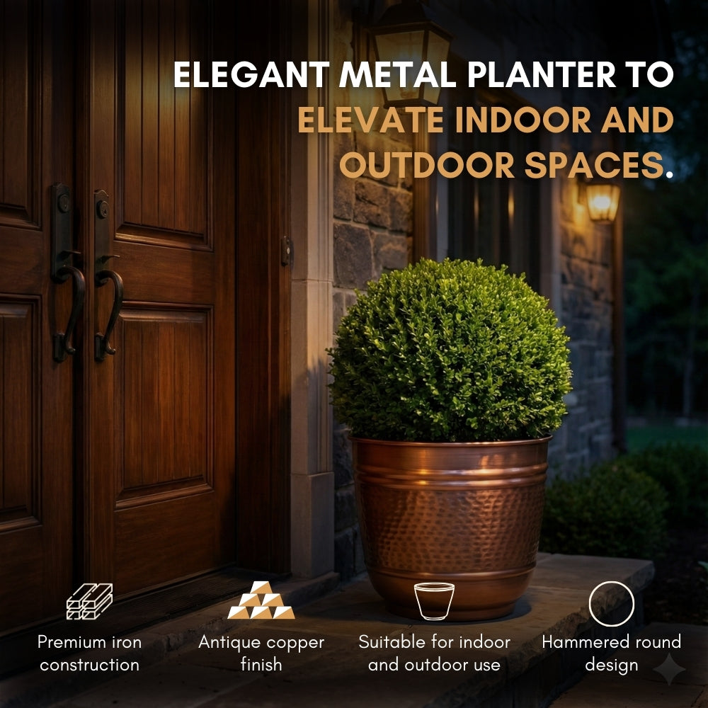Antique Copper Round Metal Planter