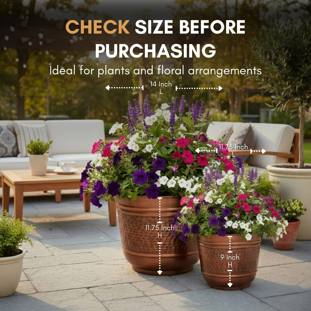 Antique Copper Round Metal Planter