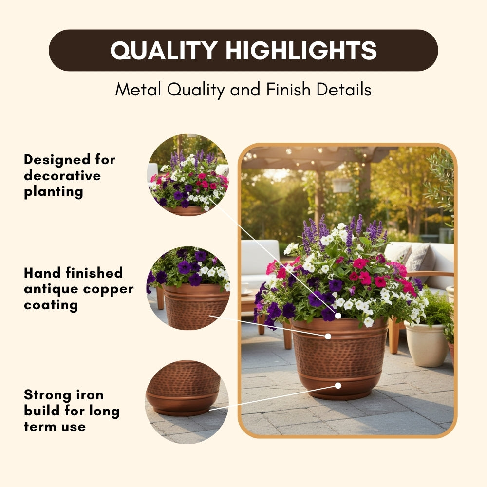 Antique Copper Round Metal Planter