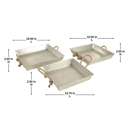Galvanized Tray Set With Rope Handles - 3 Piece