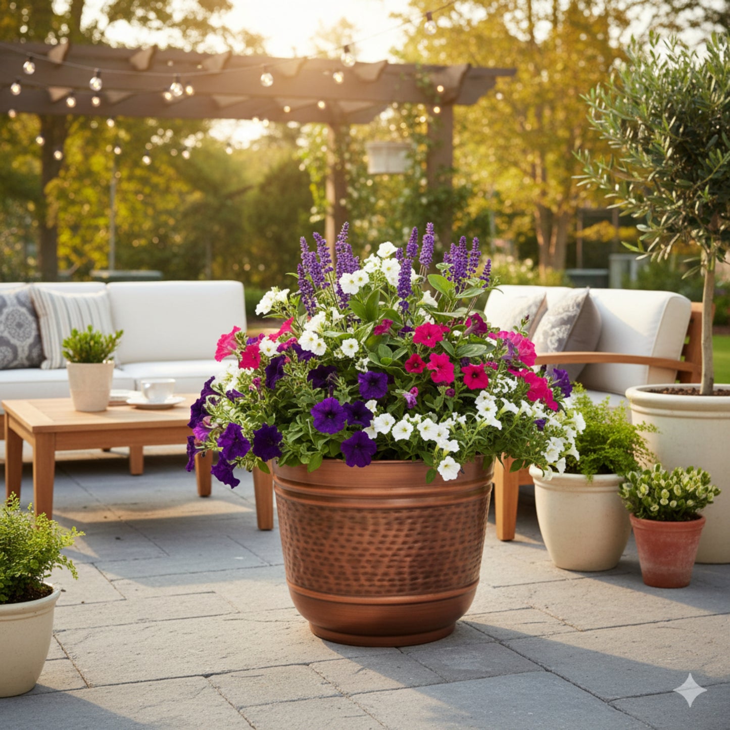 Antique Copper Round Metal Planter