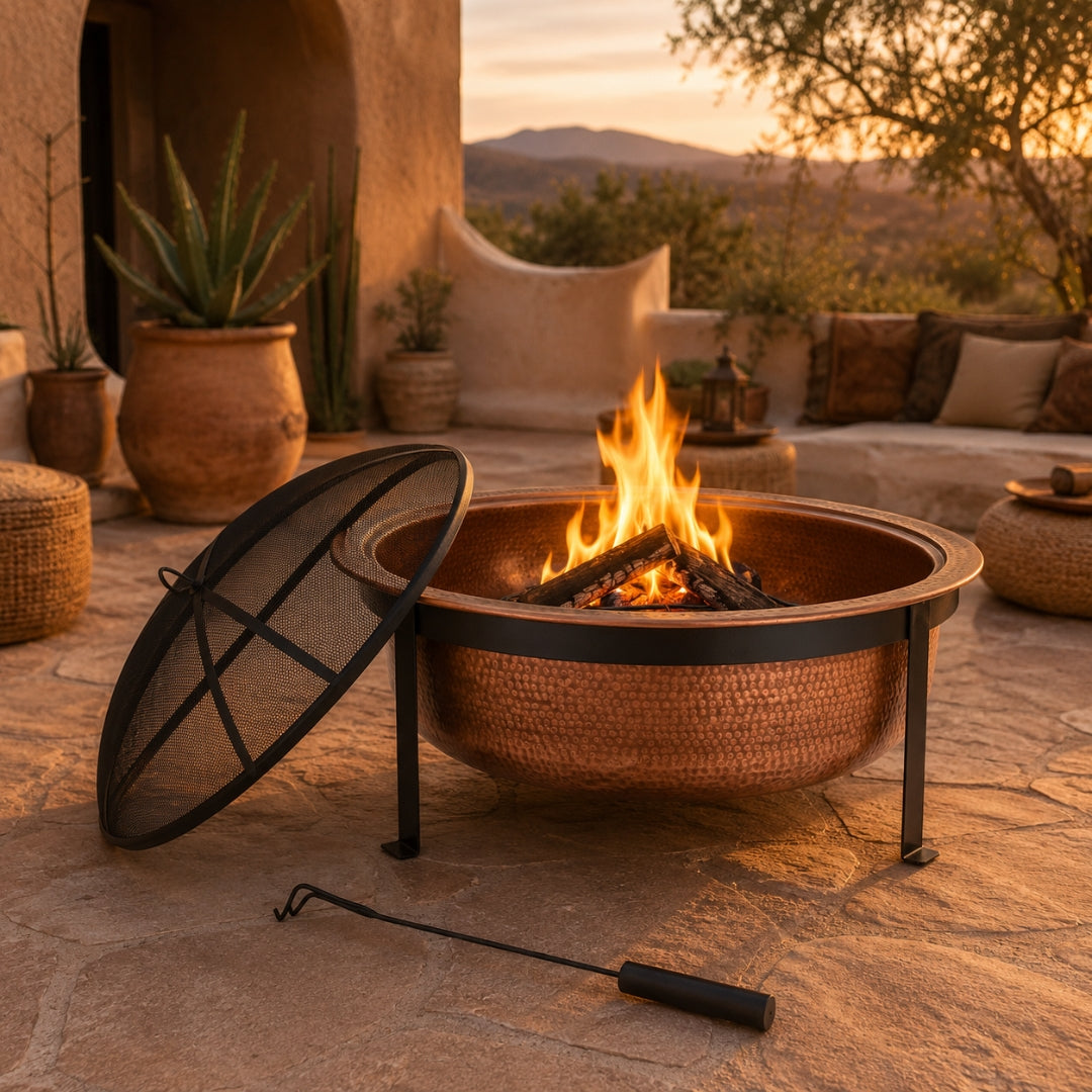29 Inch - Round Hammered Copper Fire Pit