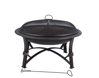 29 Inch - Round Hammered Fire Pit In Black