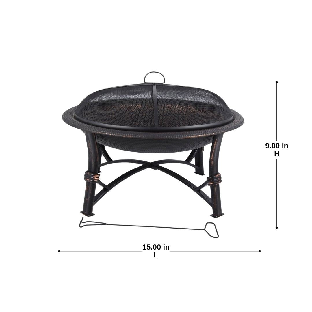 29 Inch - Round Hammered Fire Pit In Black