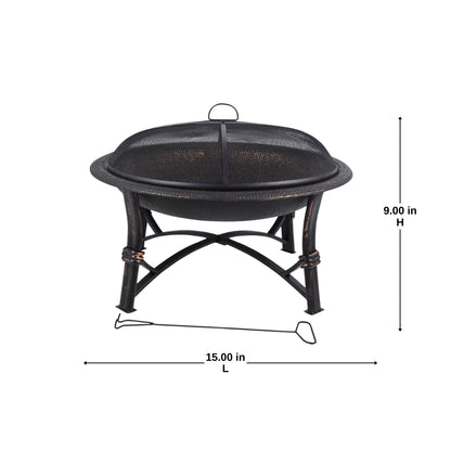 29 Inch - Round Hammered Fire Pit In Black