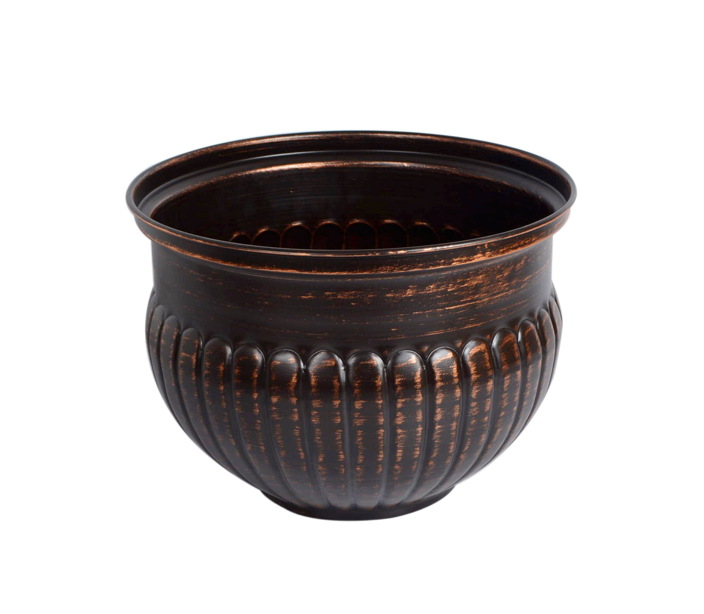 15 Inch - Bronze Ribbed Metal Bowl Planter