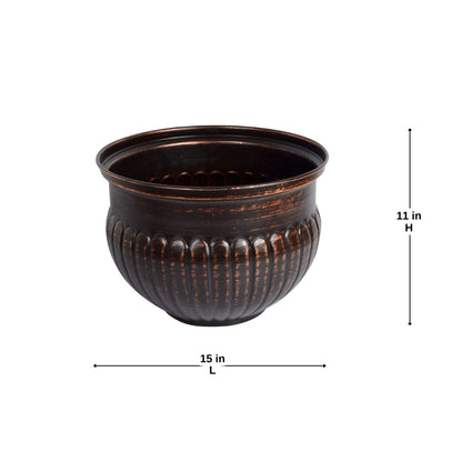 15 Inch - Bronze Ribbed Metal Bowl Planter