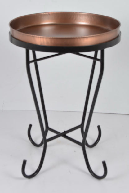 10 Inch - Antique Copper Round Tray With Black Metal Stand