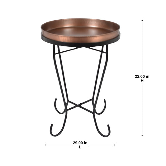 10 Inch - Antique Copper Round Tray With Black Metal Stand
