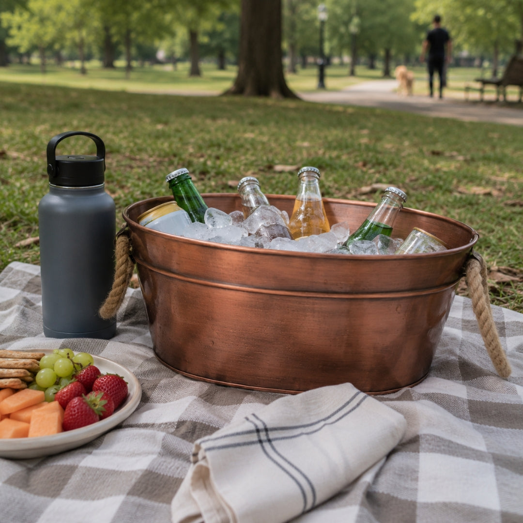 Oval Beverage Tub With Jute Handle