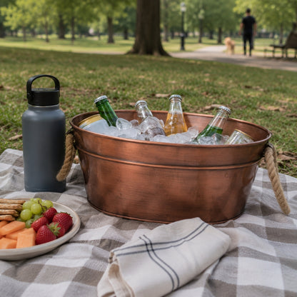 Oval Beverage Tub With Jute Handle