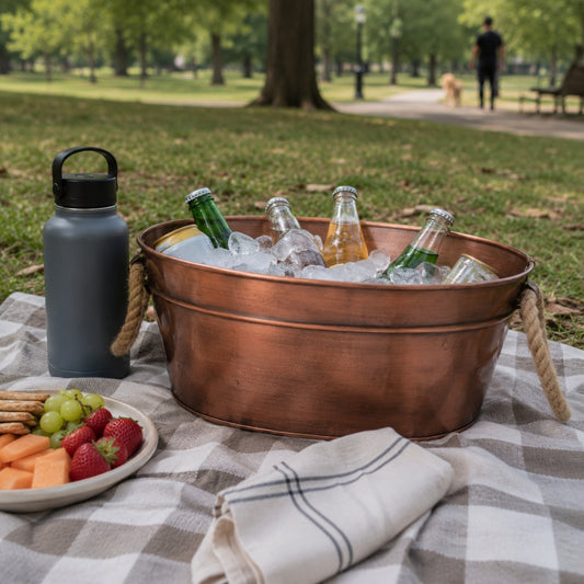 Oval Beverage Tub With Jute Handle