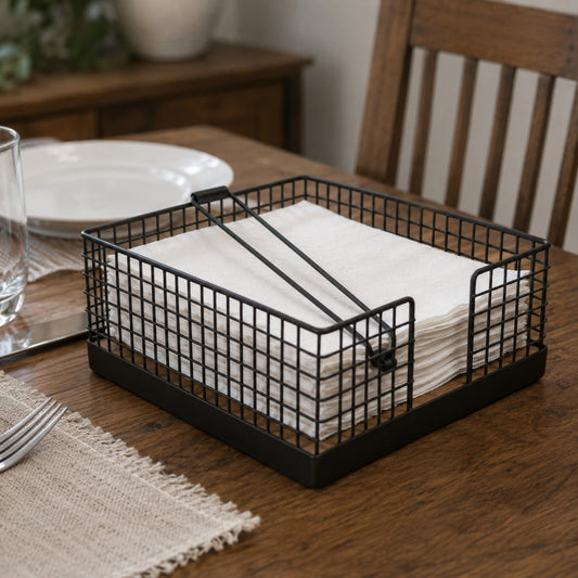 Iron Napkin Holder With Mdf Wooden Base
