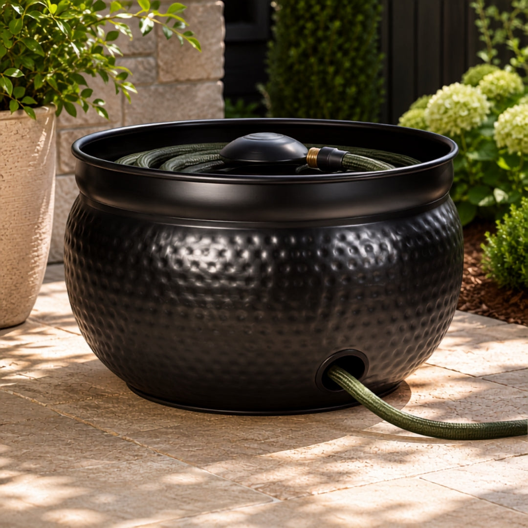 18 Inch - Round Hammered Hose Pot In Black