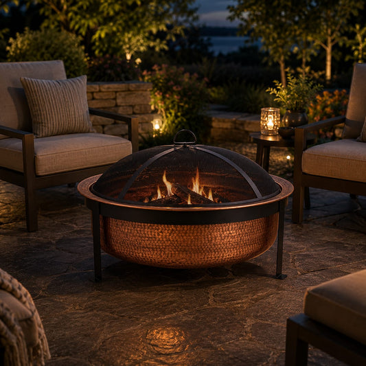 29 Inch - Round Hammered Copper Fire Pit
