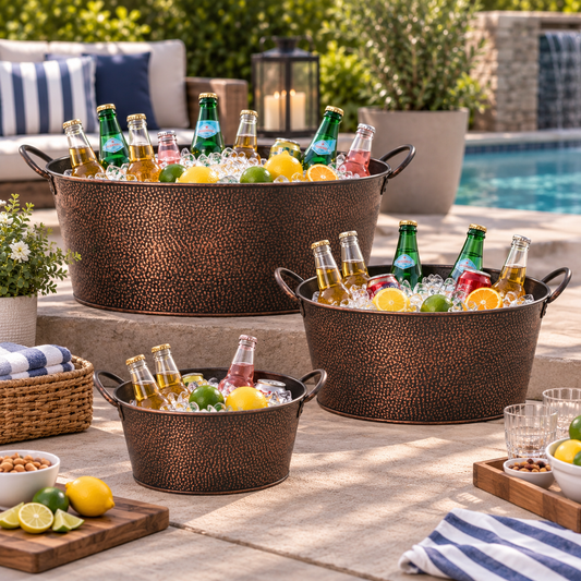 Combo - Oval Hammered Beverage Tub Small + Medium + Large