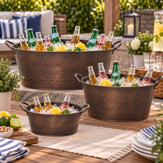 Combo - Oval Hammered Beverage Tub Small + Medium + Large