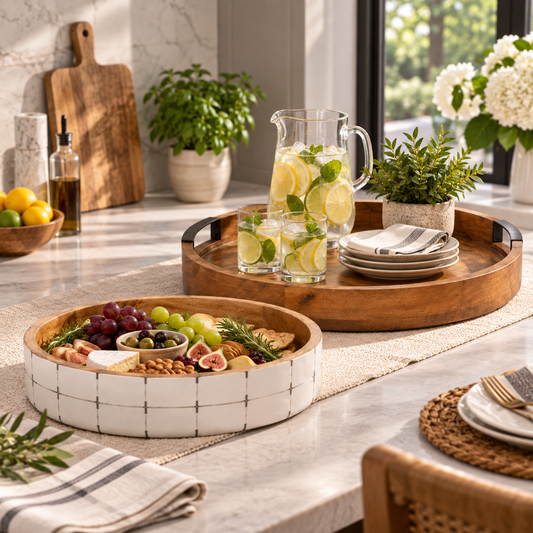 Combo - Wooden Serving Bowl + Round Tray Mango Wood