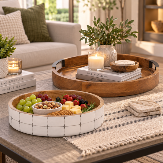 Combo - Wooden Serving Bowl + Round Tray Mango Wood